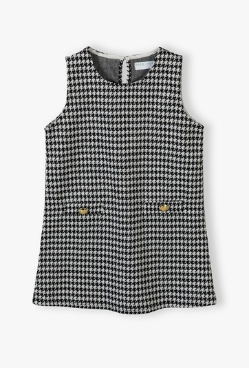 Elegancka sukienka dla dziewczynki - biało-czarna pepitka