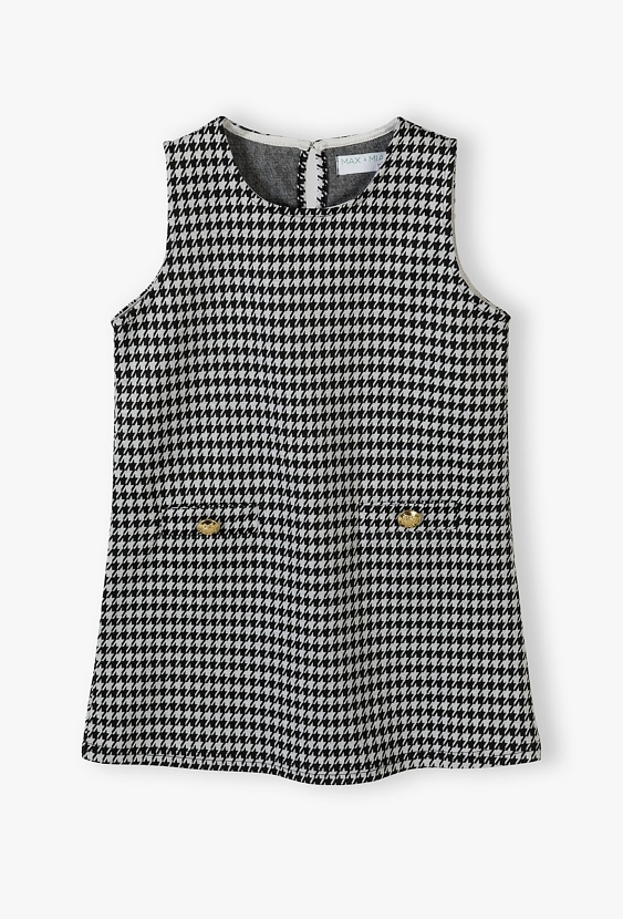 Elegancka sukienka dla dziewczynki - biało-czarna pepitka