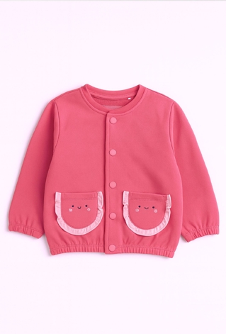 Różowa bluza niemowlęca bomberka z falbankami i kieszonkami.