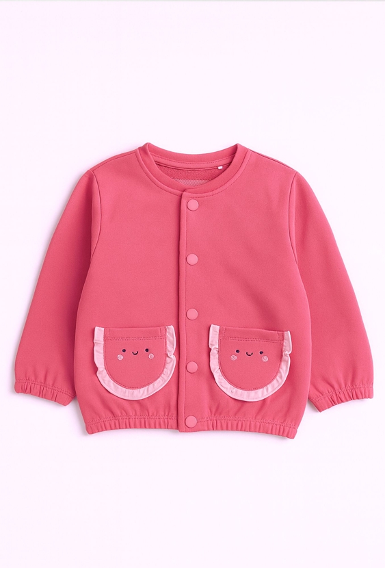 Różowa bluza niemowlęca bomberka z falbankami i kieszonkami.