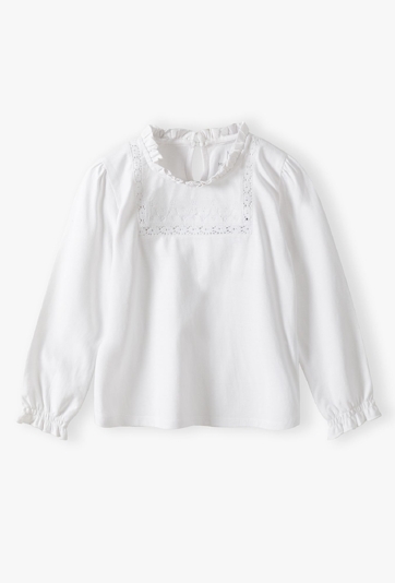 Biała elegancka bluzka z długim rękawem dla dziewczynki