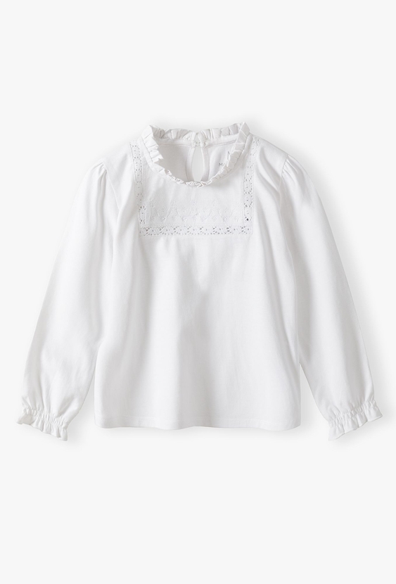 Biała elegancka bluzka z długim rękawem dla dziewczynki