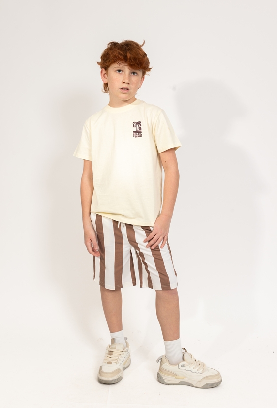 Chłopięce szorty dzianinowe w brązowe pasy