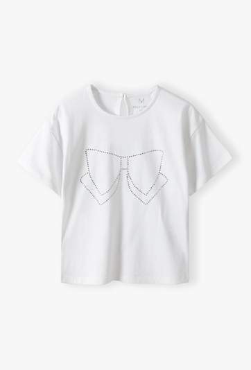 Biały t-shirt dziewczęcy z ozdobną kokardą - Max&Mia