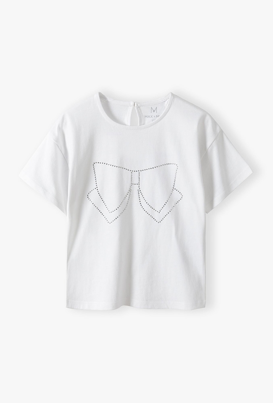 Biały t-shirt dziewczęcy z ozdobną kokardą - Max&Mia
