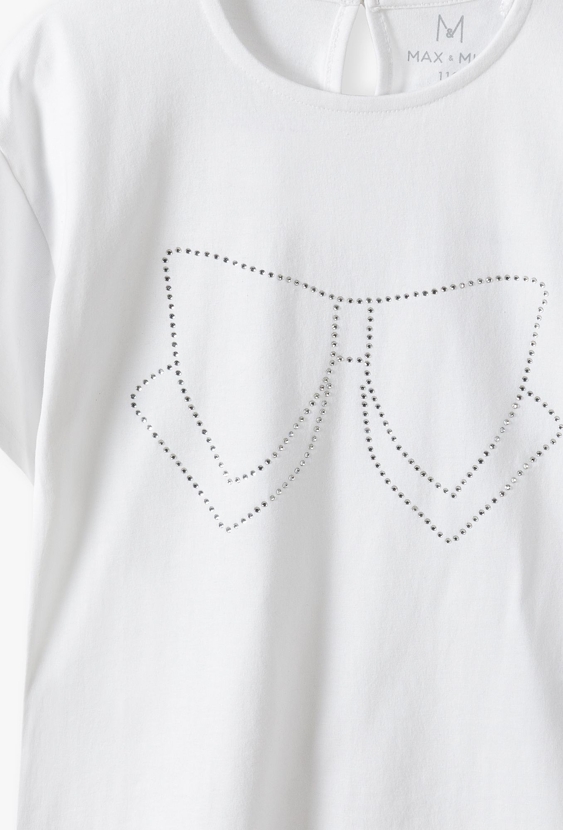 Biały t-shirt dziewczęcy z ozdobną kokardą - Max&Mia