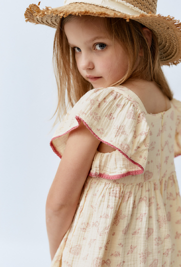 Sukienka na lato dla dziewczynki - ecru w kwiatki