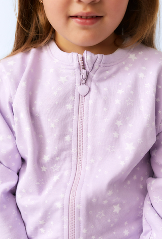 Dziewczęca bluza liliowa rozpinana na stójce z motywem gwiazdek