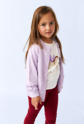 Dziewczęca bluza liliowa rozpinana na stójce z motywem gwiazdek