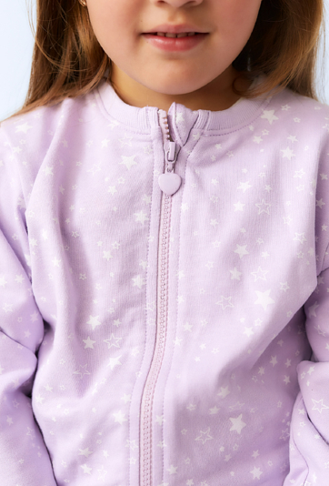 Dziewczęca bluza liliowa rozpinana na stójce z motywem gwiazdek