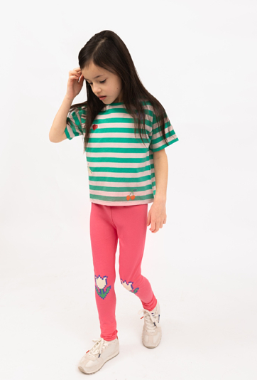 Legginsy dziewczęce z nadrukiem kwiatków na kolanach