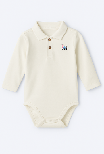 Body niemowlęce – białe z kołnierzykiem i haftem.