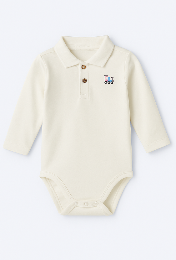 Body niemowlęce – białe z kołnierzykiem i haftem.