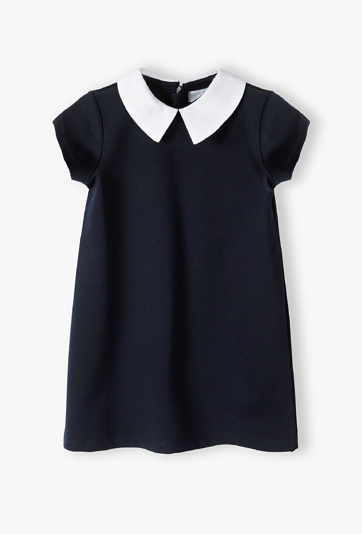 Granatowa sukienka dziewczęca z białym kołnierzykiem - Max&Mia