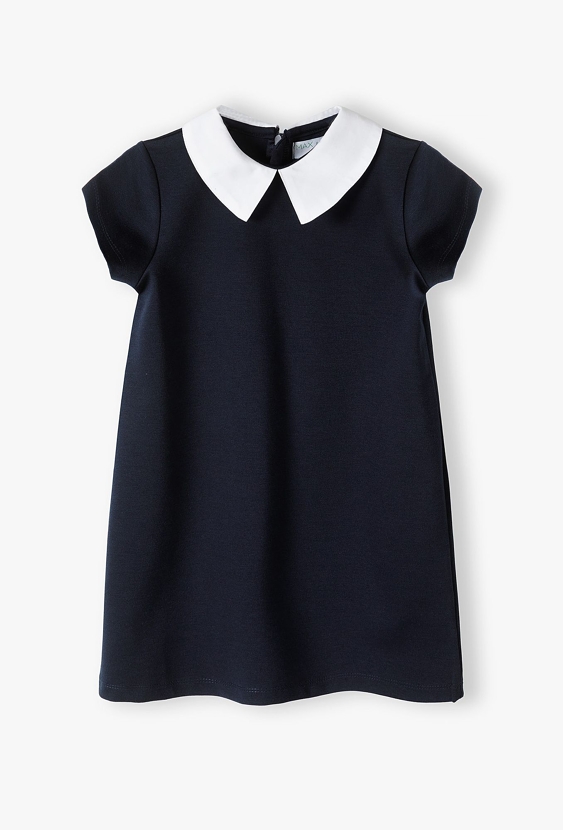 Granatowa sukienka dziewczęca z białym kołnierzykiem - Max&Mia