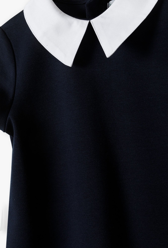 Granatowa sukienka dziewczęca z białym kołnierzykiem - Max&Mia