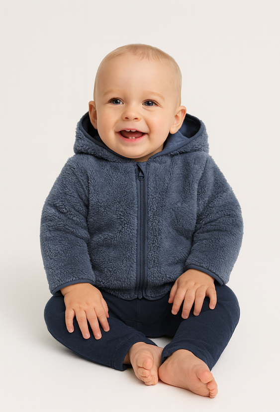 Granatowy polar niemowlęcy rozpinany z kapturem