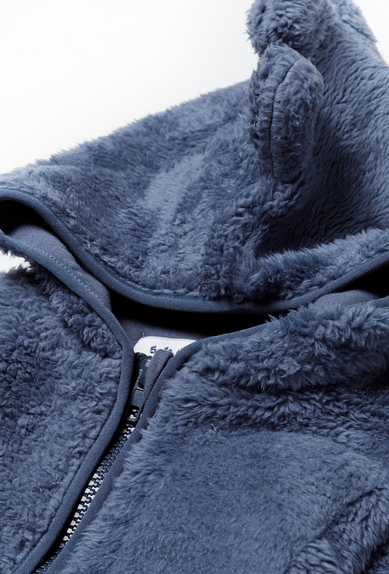 Granatowy polar niemowlęcy rozpinany z kapturem