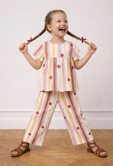 Spodnie wide leg w pasy dla dziewczynki