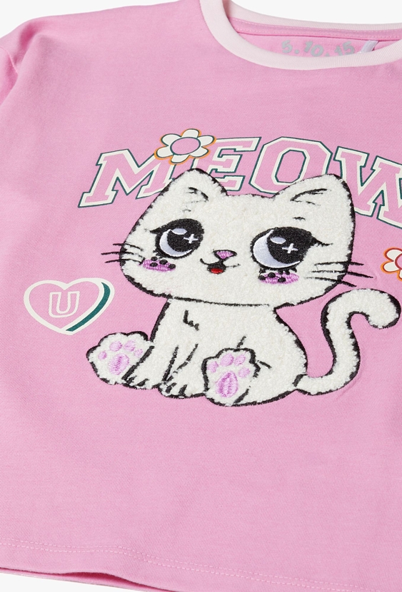 Bluzka bawełniana różowa z kotem - 5.10.15.