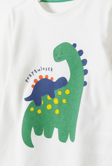 Bawełniana biała bluzka niemowlęca z dinozaurem