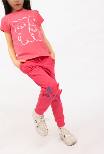 Spodnie dresowe dziewczęce z aplikacją kotka