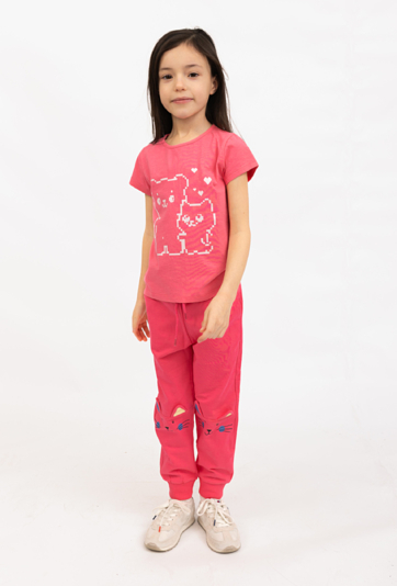 Spodnie dresowe dziewczęce z aplikacją kotka