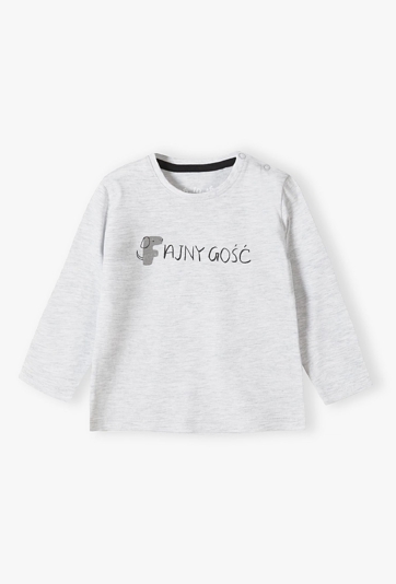 Szara bluzka niemowlęca z długim rękawem z napisem Fajny Gość