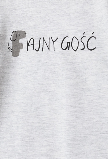 Szara bluzka niemowlęca z długim rękawem z napisem Fajny Gość