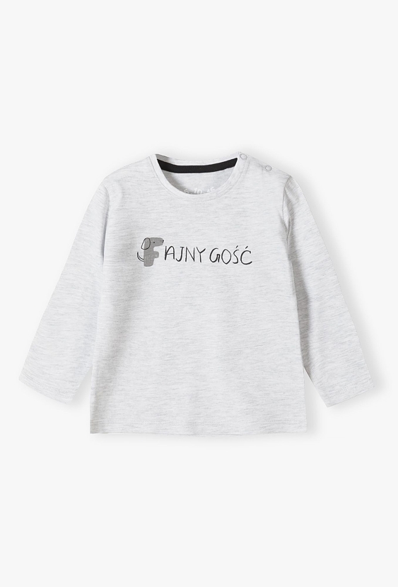Szara bluzka niemowlęca z długim rękawem z napisem Fajny Gość