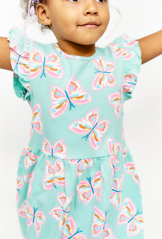 Sukienka z falbankami i motywem motyli