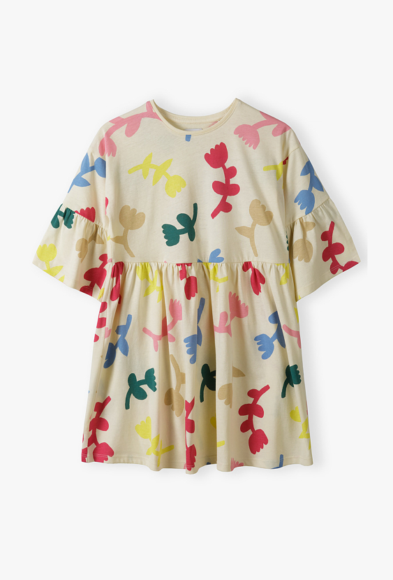 Sukienka dziewczęca z krótkim rękawem – w kolorowe kwiaty