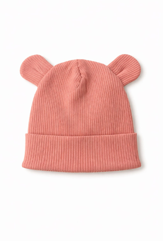 Cienka czapka niemowlęca prążkowana z uszkami