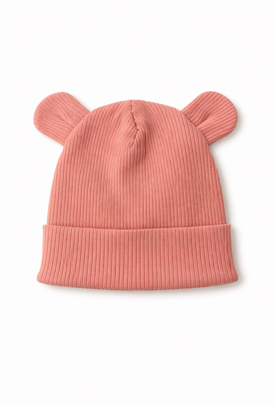 Cienka czapka niemowlęca prążkowana z uszkami