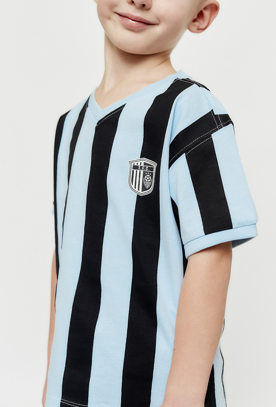 Dzianinowy t-shirt w niebiesko - granatowe paski