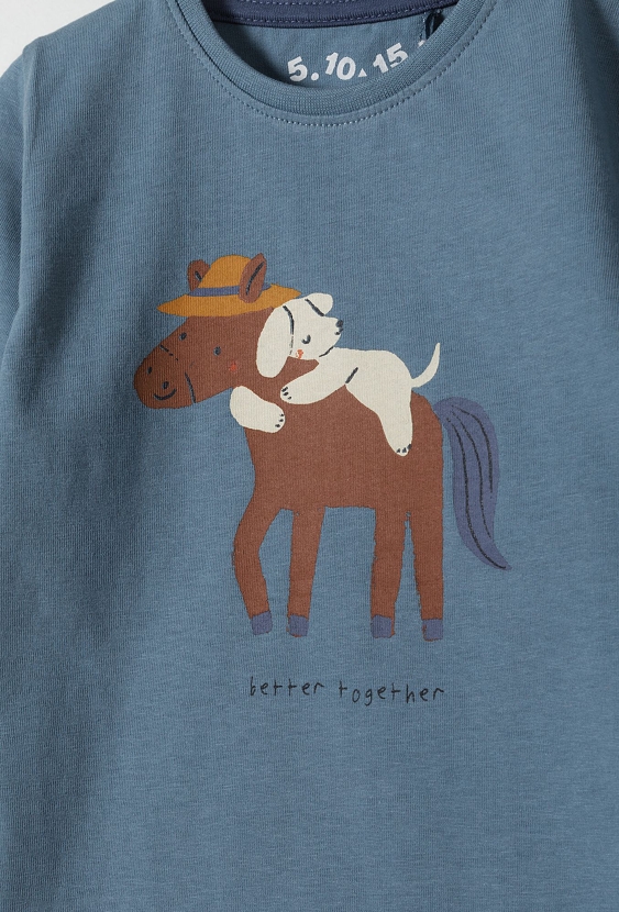 Niebieska bawełniana bluzka niemowlęca z nadrukiem