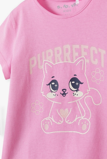 Różowy t-shirt dziewczęcy z kotkiem - 5.10.15.