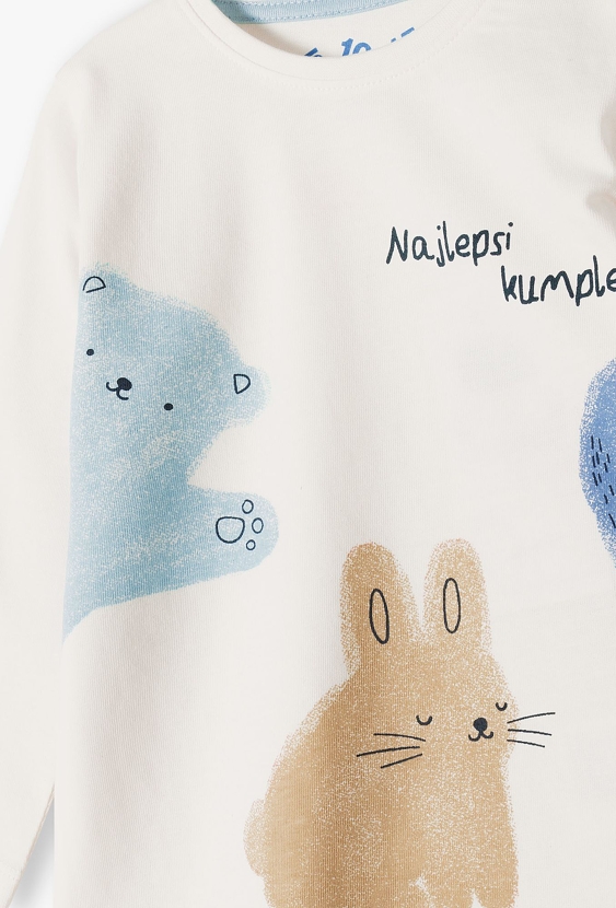 Biała bawełniana bluzka z napisem 