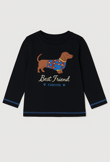 Bluzka dziecięca granatowa z nadrukiem pieska.