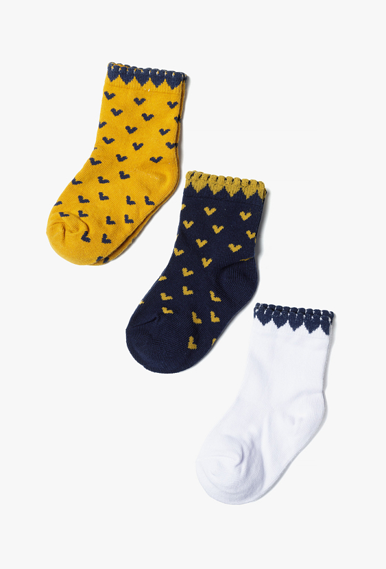 Zestaw 3 par skarpet dziewczęcych w serduszka