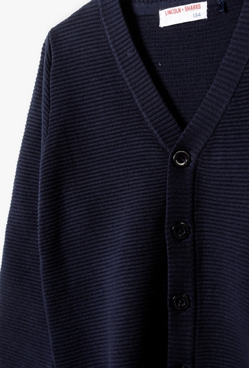 Granatowy elegancki sweter w prążki dla chłopca - Lincoln&Sharks