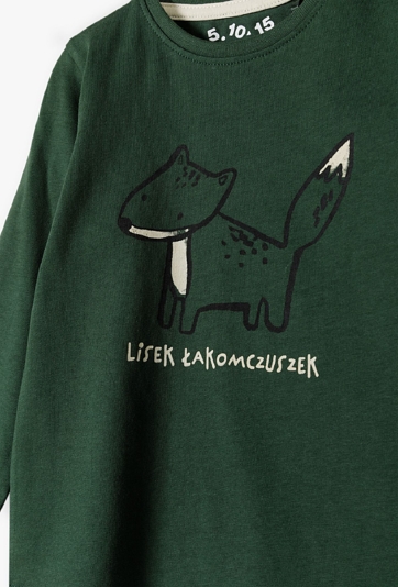 Ciemnozielona bluzka chłopięca z liskiem