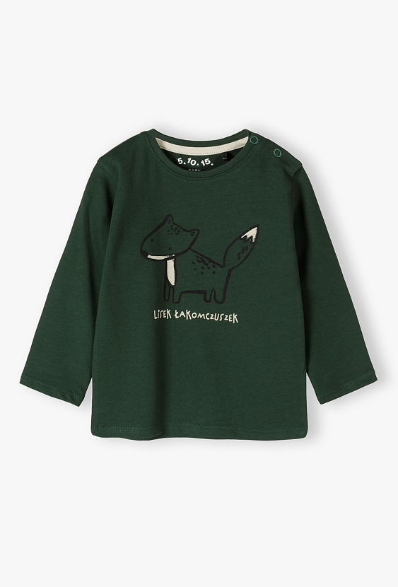 Ciemnozielona bluzka chłopięca z liskiem