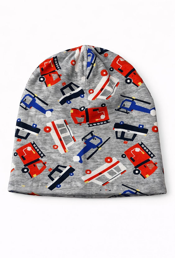 Cienka czapka dla chłopca z printem w samochody