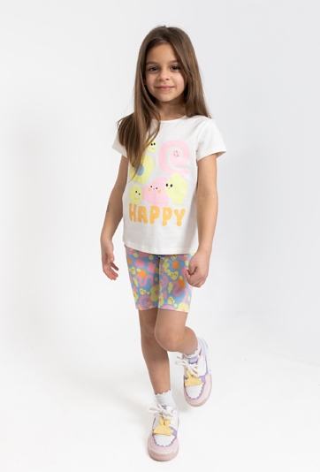 Dziewczęce legginsy 1/2 z wesołym nadrukiem