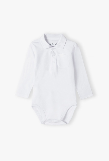 Białe body niemowlęce z kołnierzykiem z długim rękawem