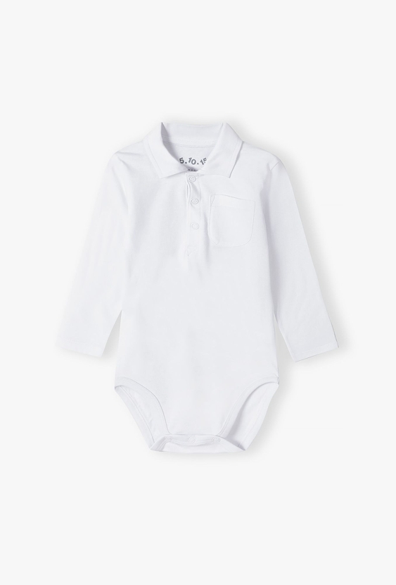 Białe body niemowlęce z kołnierzykiem z długim rękawem