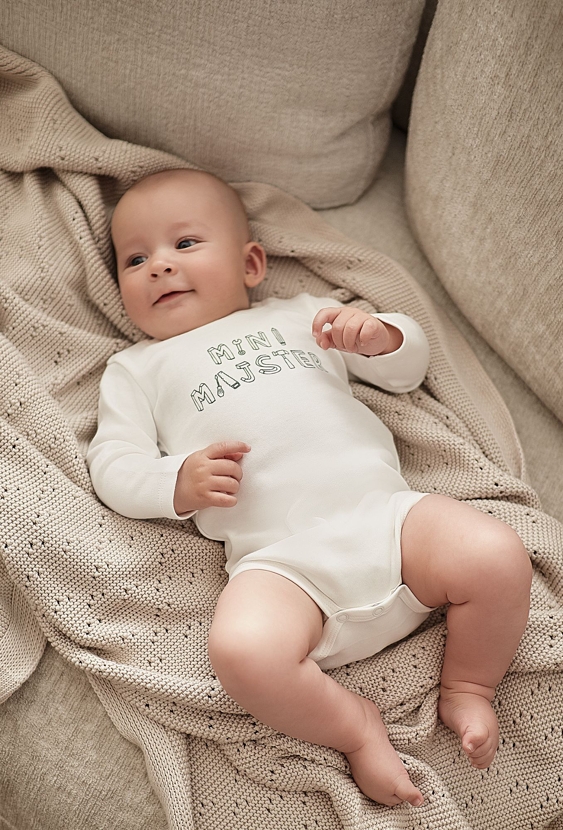 Białe bawełniane body niemowlęce - MINI MAJSTER