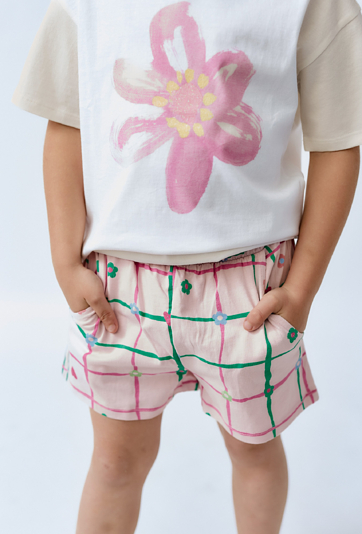 Bawełniane szorty w kratkę z kwiatkami