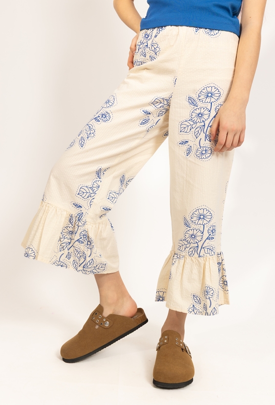 Dziewczęce spodnie z haftowanym motywem kwiatów